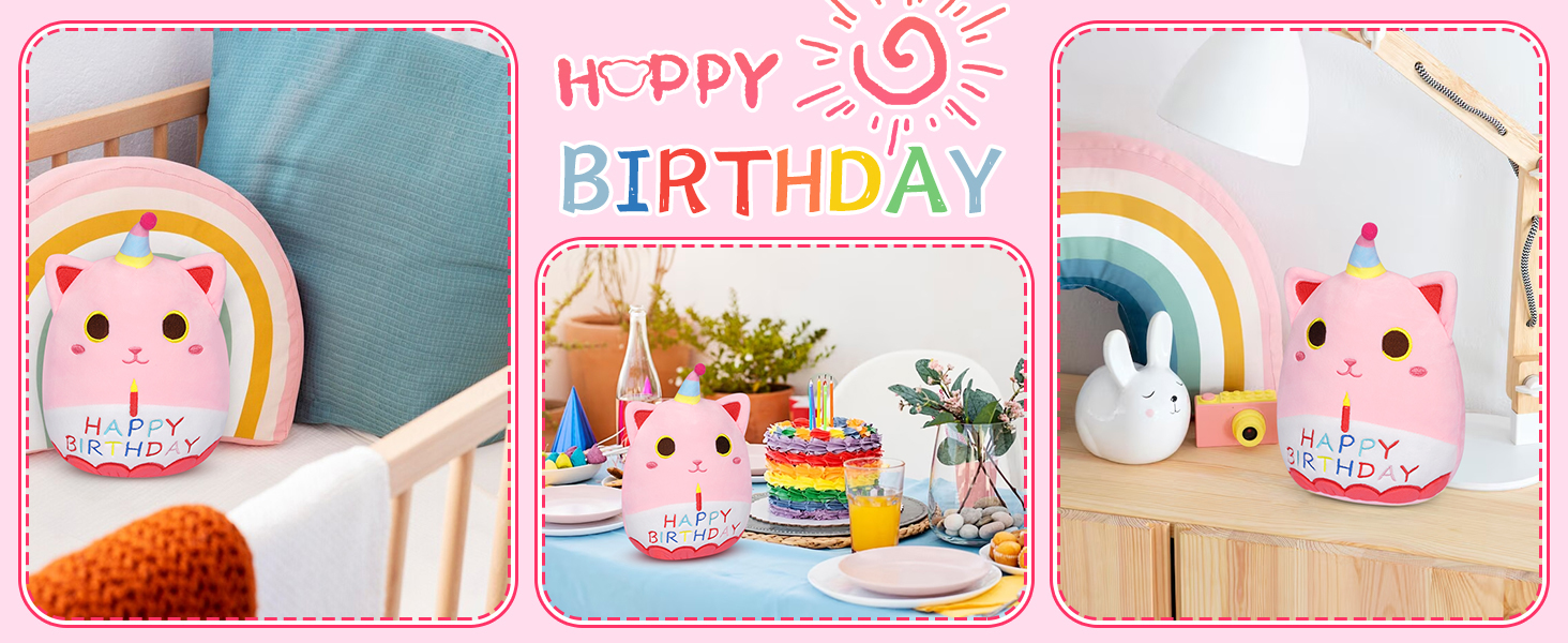 Cute Birthday Plush Cat Plush Pink Cat Stuffed Animal Birthday Gift for Kids