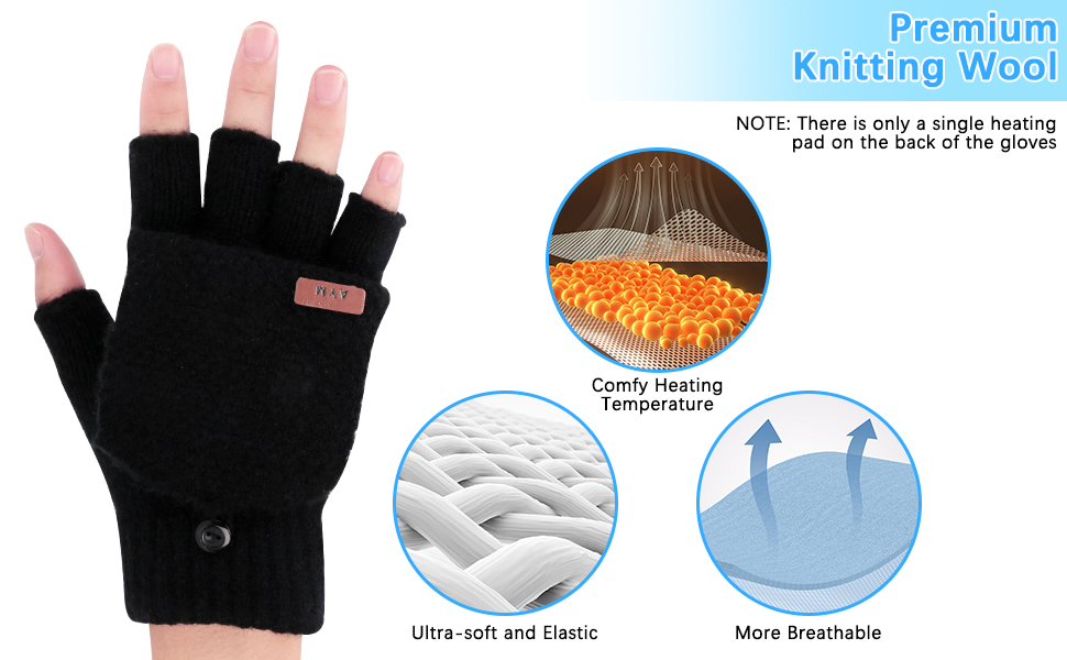 USB Heated Gloves Anpress 3 Heating Levels Adjustable Unisex Heated