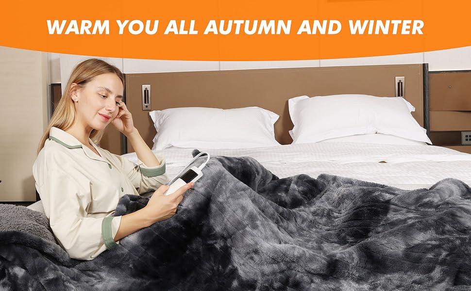 Electric Heated Blanket Throw, Soft Sherpa Flannel Heating