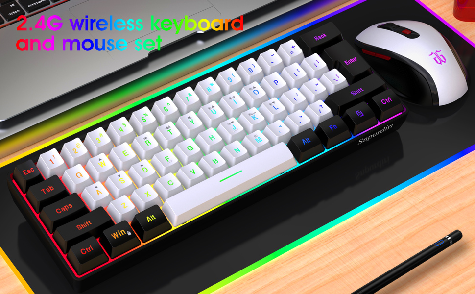 Snpurdiri 2.4G Wireless Gaming Keyboard Mouse Combo Mini 60% Merchanical Feel RGB Backlit Keyboard