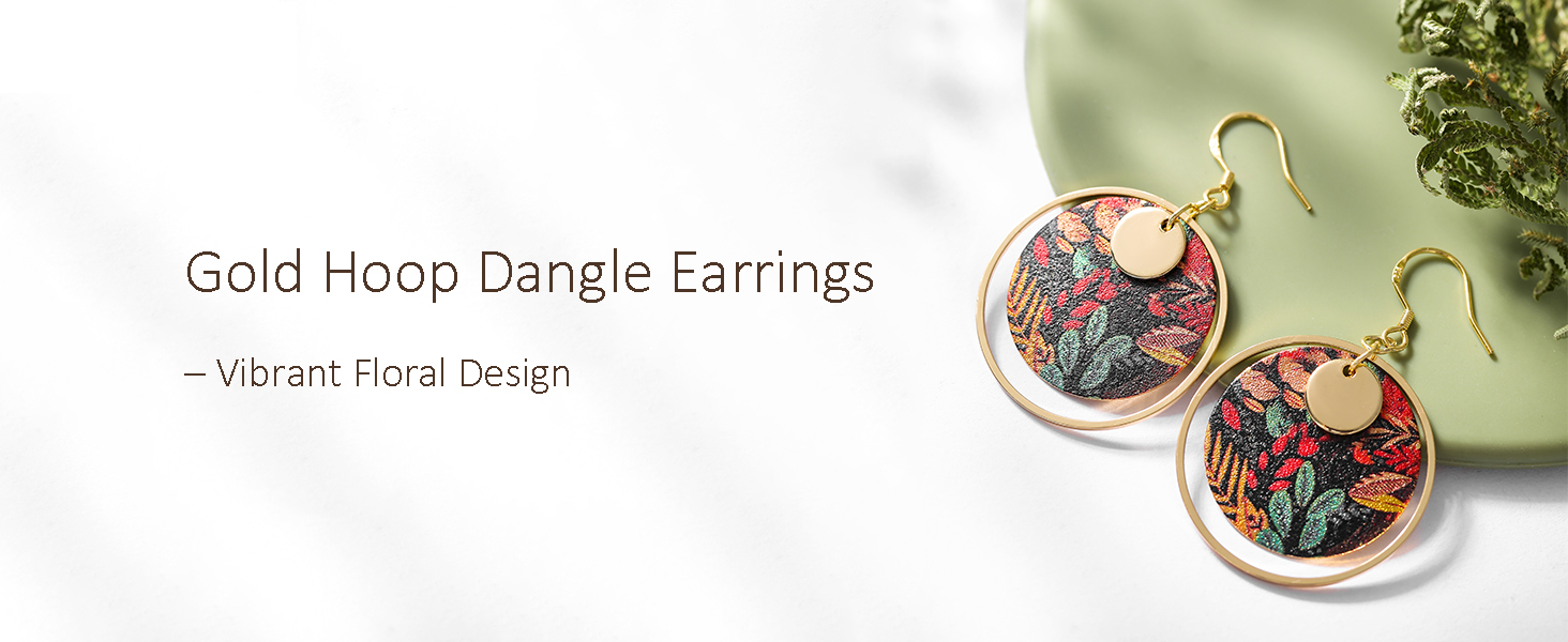 POSOMU Gold Hoop Dangle Earrings, Vibrant Floral Design