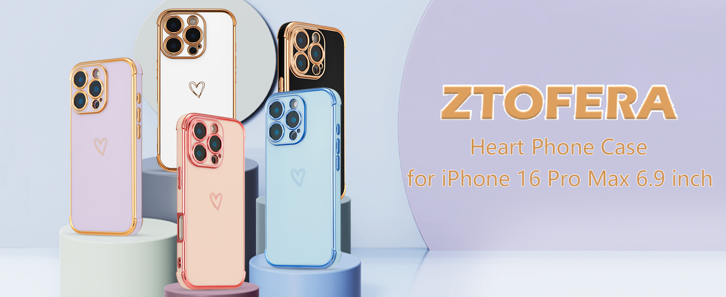 ZTOFERA Compatible with iPhone 16 Pro Max (6.9") Case for Girls Women, Flexible Soft Silicone Protective Phone Case with Cute Love Heart Pattern Plated Edging Shockproof Bumper Cover, White 9 iPhone 16 Pro Max case heart pattern