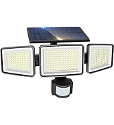 nipify - Luz solar LED exterior, 302 LED/3 cabezas faro solar con sensor de movimiento, iluminación...