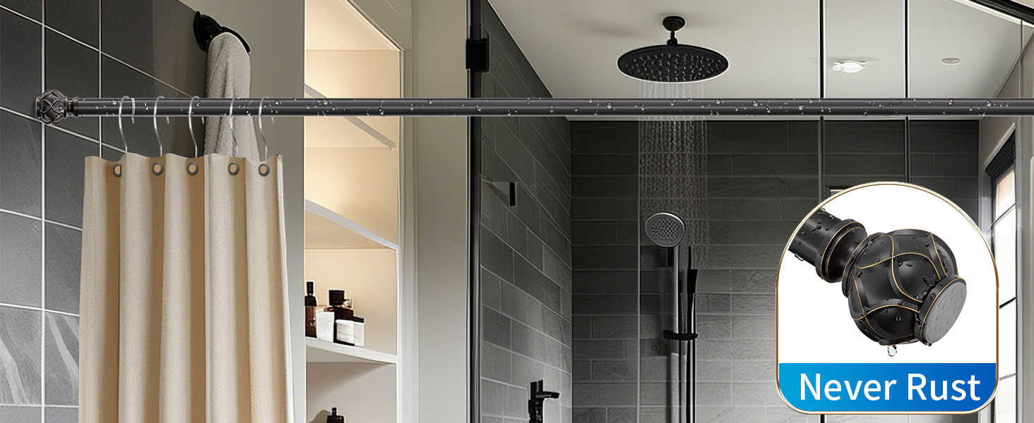 Black Tension Shower Curtain Rod 3698 Inches(38.16Ft