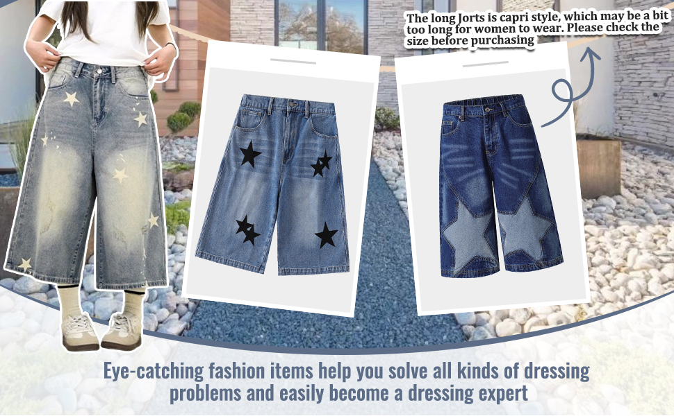 CUTEGAL Star Jorts Unisex Jorts Women Mid Rise Stretchy