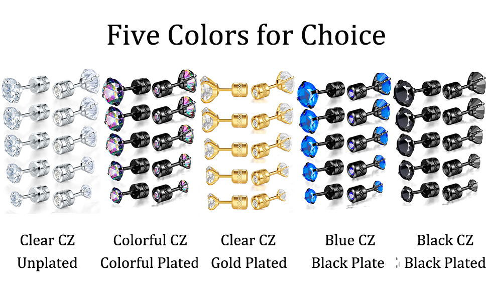 Titanium Screw Back Pack of Earrings Rainbow Cubic Zirconia