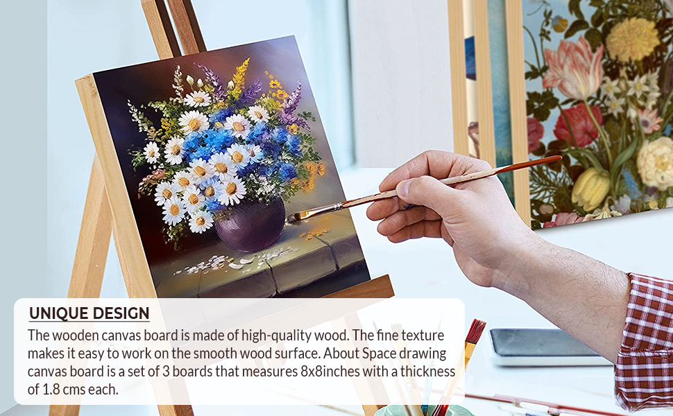 ABOUT SPACE 3 Pcs Wooden Canvas for Painting (8X8 in) Panel Boards