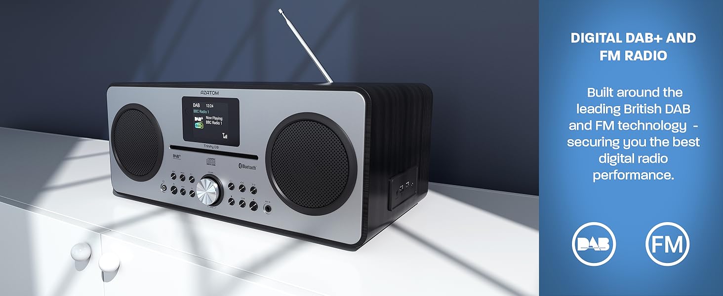 AZATOM Trinity Black/Silver DAB/DAB+ Digital FM Radio, CD Player ...