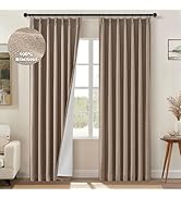 Topfinel Pinch Pleat 100% Blackout Curtains 84 Inch Length 2 Panels Set, Dark Linen Room Darkenin...