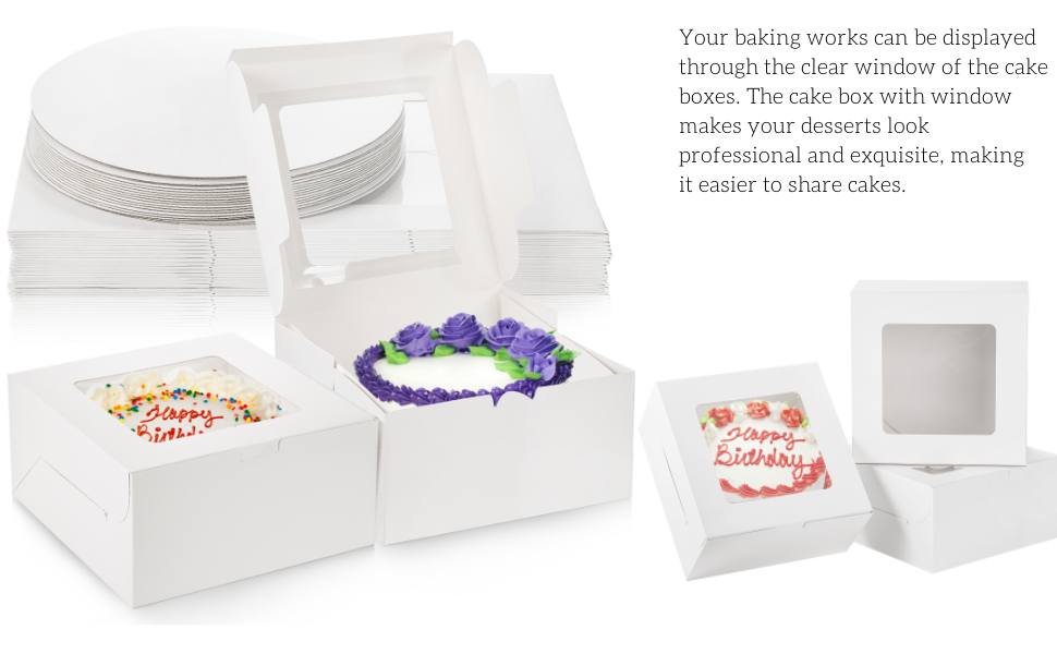 AVLA 20 Pack Cake Boxes with Window, 10 Inch Bakery Cake