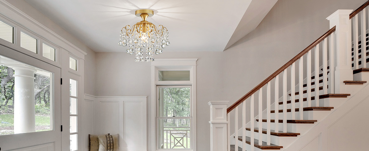 WUZUPS Crystal Chandelier Flushmount Ceiling Light