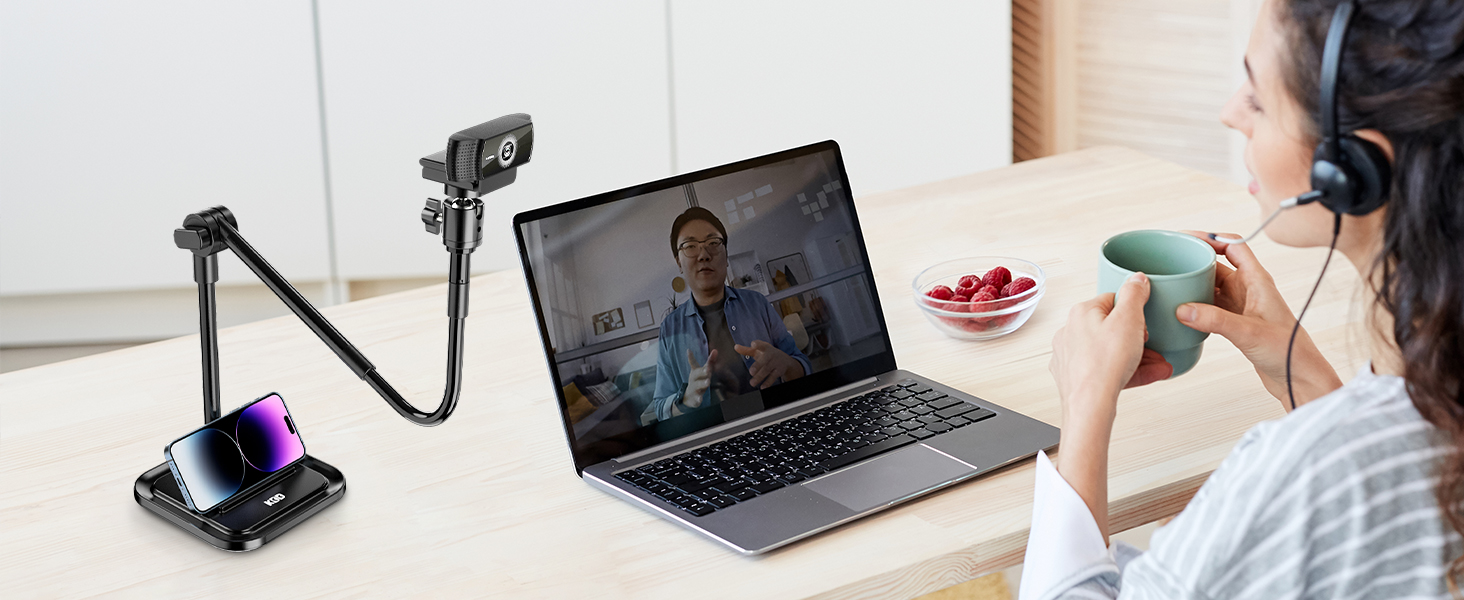 cam Stand with Phone Holder, 2 in 1 Adjustable Flexible Gooseneck Camera Mount Desktop Stand