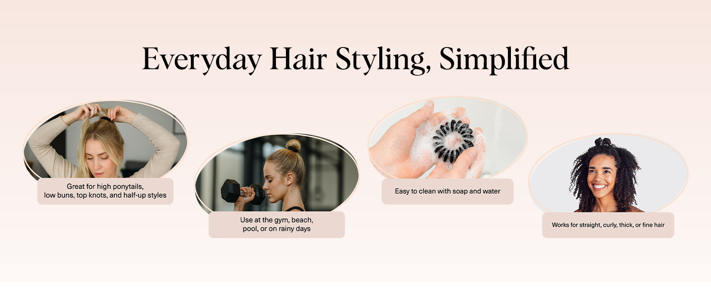 Kitsch Spiral Hair Ties for Women Waterproof Ponytail Holders for Teens