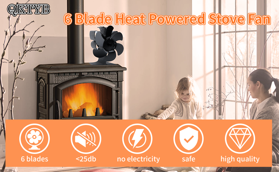 Upgrade 6 Blade Log Burner Fan Silent Woodburner Stove Fan Efficient