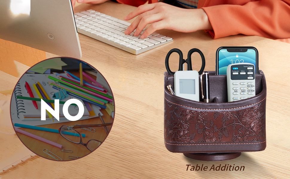 Fanousy Leather Remote Control Holder, 360 Degree Spinning Desk TV Remote Caddy/Box,Bedside