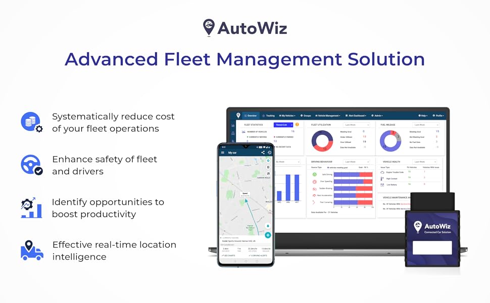 AutoWiz 2G OBD GPS Tracker with Fleet Management and Analytics Platform