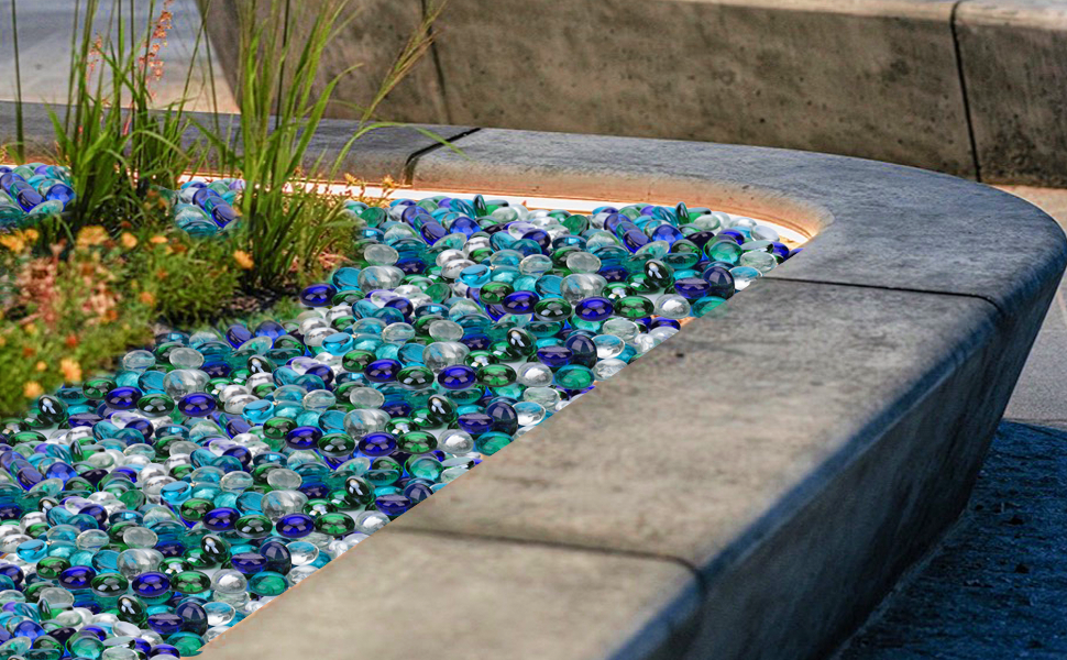 Rautripuu Sea Glass Pebbles 5 LB Flat Blue Marbles Glass