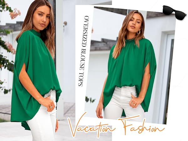 BTFBM Womens Summer Tops 2025 Fall Mock Neck Batwing Sleeve