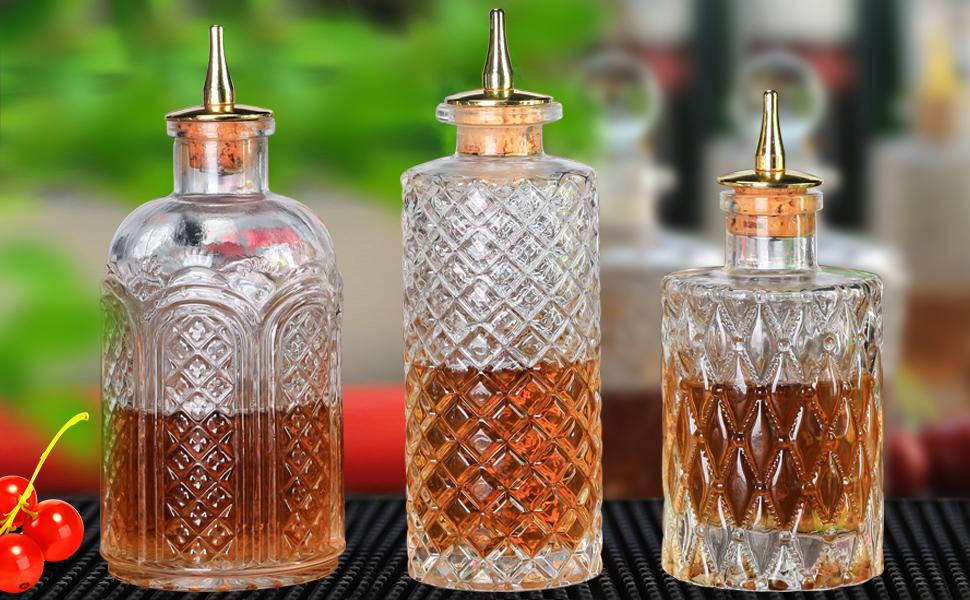 Bitters Bottle Set of 3 Vintage Glass Dasher Bottle Cocktail Mixing