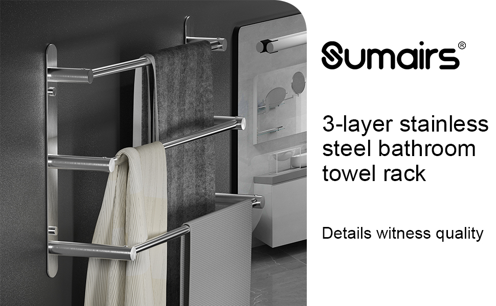 Toallero de acero inoxidable 304, 3 barras, 70 cm, para baño ...