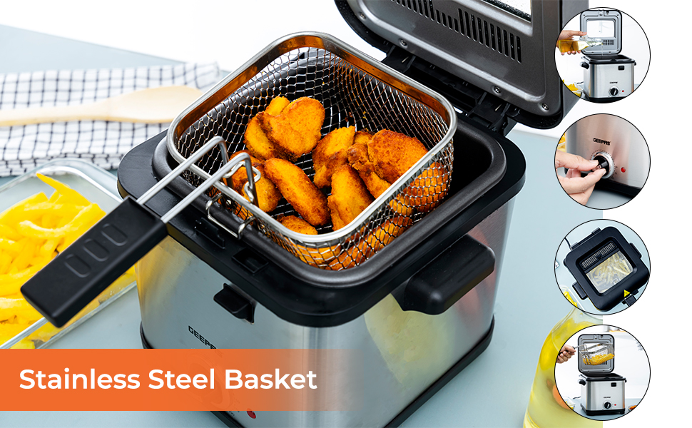 Geepas Deep Fat Fryer, 900W 1.5L Stainless Steel Fryer with Viewing