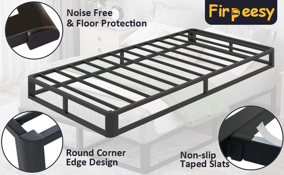 Firpeesy 6 Inch Twin Bed Frame with Round Corner Edges, Low Profile Twin Metal