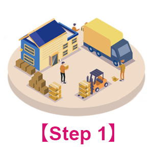 Wooden toy logistics set on circular base. Includes miniature warehouse, delivery truck, forklift, worker figures, and shipping containers. Illustrates supply chain operations in miniature.