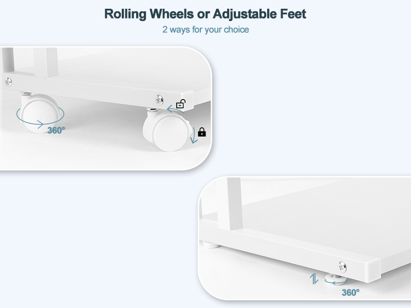 Printer Stand Under Desk Printer Table with Wheels 2 Tier Small Printer Cart with