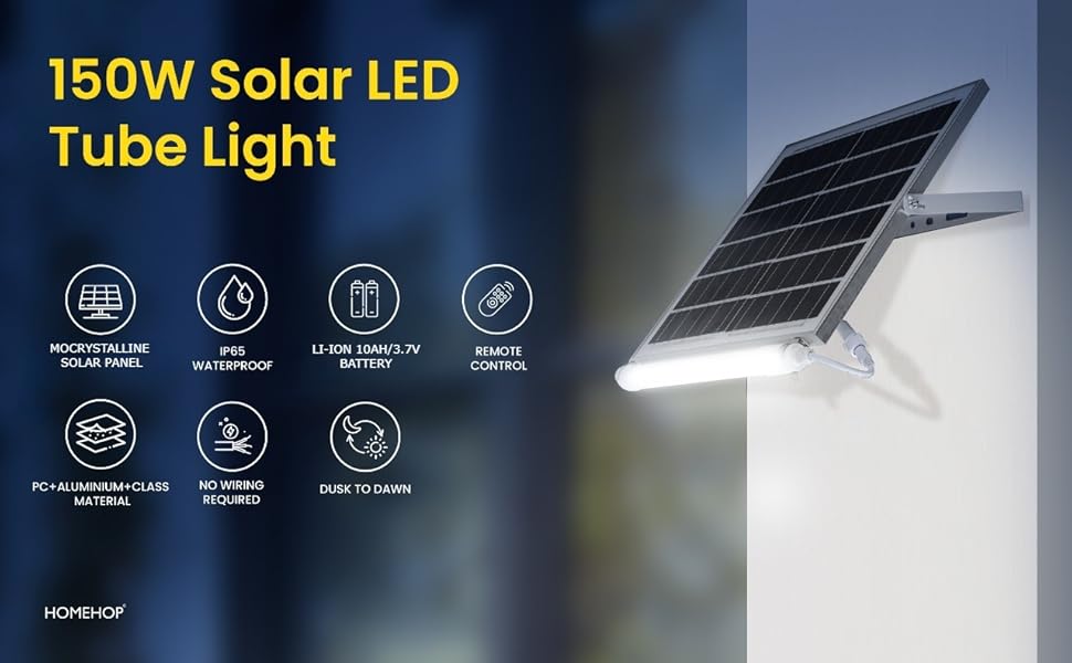 Homehop 150W Solar LED Tube Lights for Home Outdoor Indoor Garden