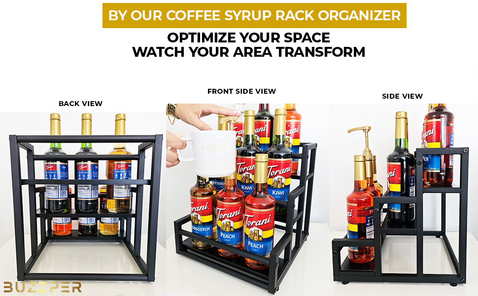 BUZZPER Coffee Syrup Stand Organizer 3 Tier Syrup Holder rack for Coffee Station 9
