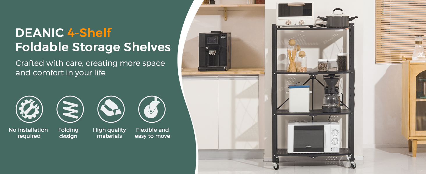 DEANIC 4-Shelf Foldable Storage Shelves
