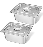 2 Pack Stainless Steel Hotel Pan with Lid, 1/2 Size x 6 Inch Deep Commercial Restaurant Steam Tab...