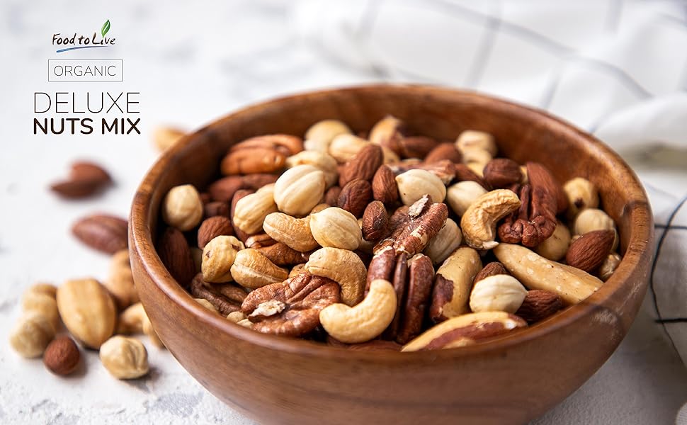 Organic Deluxe Nuts Mix, 1 Pound — A Blend of Dry Roasted Pecans, Cashews, Filberts