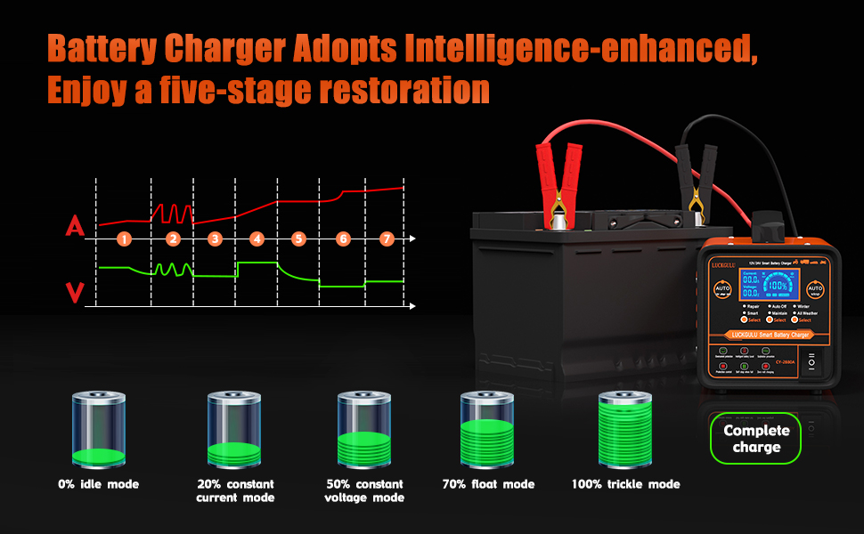12V/24V Car Battery Charger Heavy Duty, 0-20A Automatic Battery ...