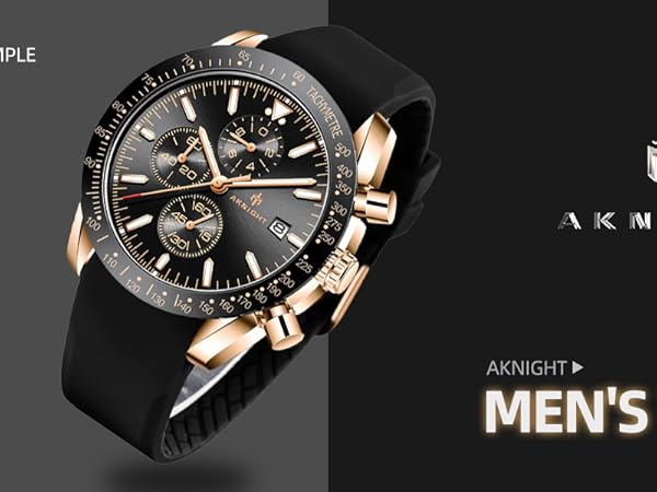 AKNIGHT Men&#39;s Wrist Watches Chronograph Beater Silicone Strap Timepiece Casual Watch for Men