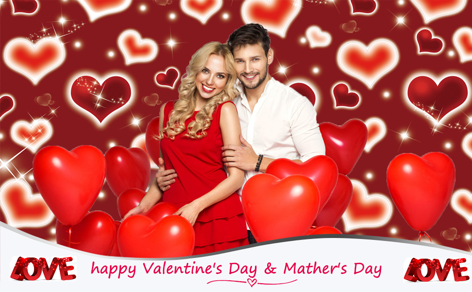 DHXXSC 10X10FT Red Heart Photo Backdrop Valentine's Day
