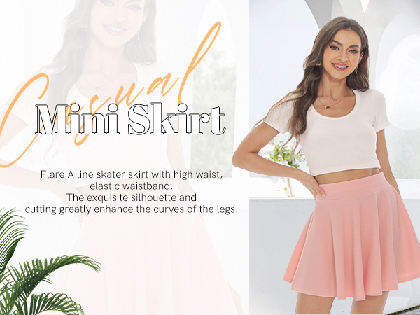スカート flare mini skirt ZXIHZF Women's Casual Stretch Waist Versatile Flared Mini
