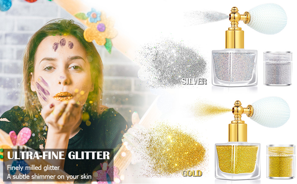 Body Glitter Spray, Sliver Gold Glitter Powder, Shimmer Highlighter