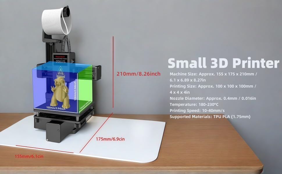 3D Printer Mini, 4 x 4 x 4 Inch Printing Compact 3D Printer, Portable Small 3D Printer with Removable Build Plate, 0.4mm Metal Nozzle 3D Printer for Beginners 11 3d printer under 100 dollar 3d printer cheap 3d printer 3d printer wifi mini 3d printer