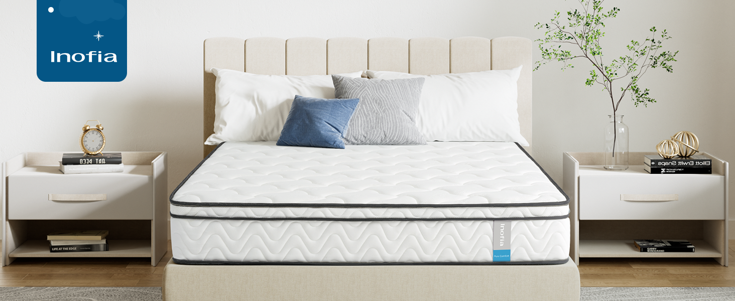 Full Mattress Inofia 10 Inch Memory Foam Hybrid Spring Mattress in a Box for Pressure Relief