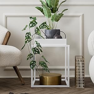 ML-Design Plantenstandaard, wit, metaal, bloemenstandaard, dienblad, plantenbak, bloembak, bijzettafel