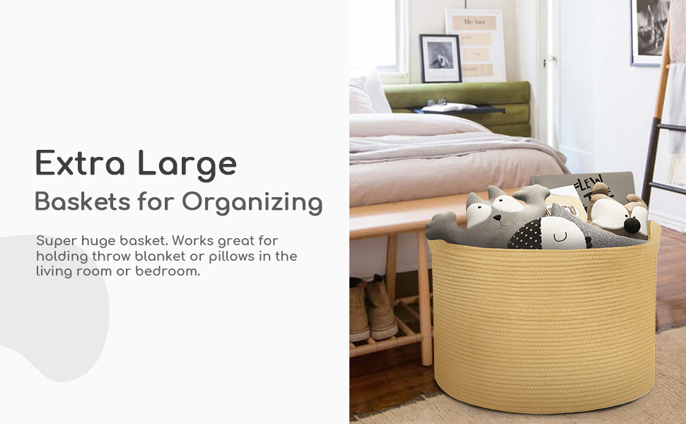 MXMHOME XXXL Large Blanket Basket, Jumbo Woven Baskets for