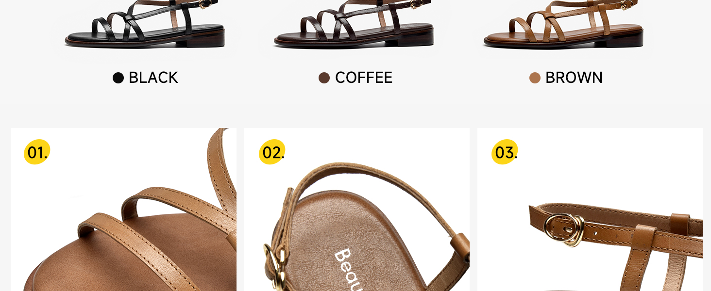 Black Brown Coffee Leather Sandals