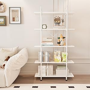 Amazon.com: Azheruol Bookshelf 5 Tiers White Wooden Storage Shelf