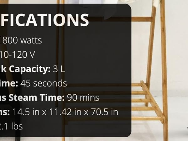 Infographic displaying the key specifications of the SALAV Professional Clothes Steamer.
