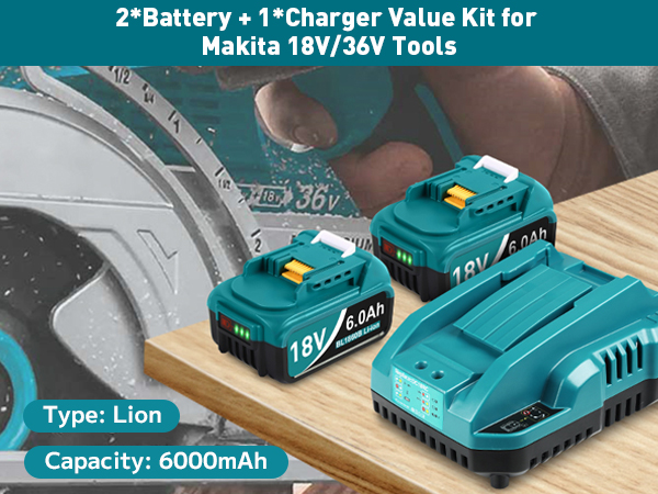 Upgraded 6.0Ah Replcement for Makita 18V Battery 2Pack with
