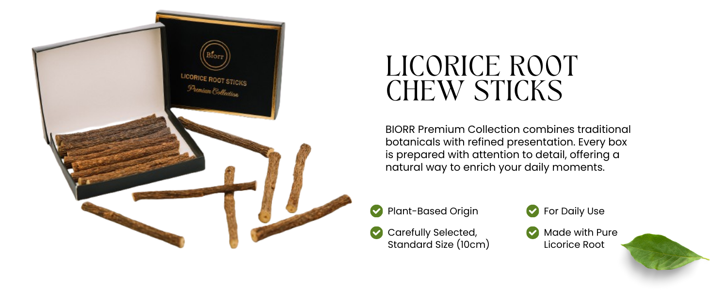 BIORR Licorice Root Sticks – Premium Box with 8–9 Hand-Selected 10cm Sticks, Natural Herbal Aroma