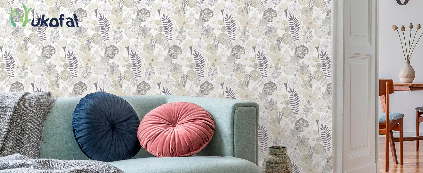 Nukofal Beige Peel and Stick Wallpaper Vintage Floral Wallpaper 15.7in