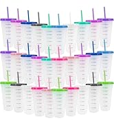 30 Pack Clear Plastic Tumbler with Straws and Lids 24oz Reusable Graduated Plastic Cups, Water Bo...