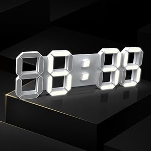 DELA DISCOUNT 59c9bad5-e176-4461-b456-834ccd1c18d8.__CR0,0,1200,1200_PT0_SX300_V1___ 3D LED Wall Clock with Remote Control 12/24 Hr Time/Date Display Nightlight Alarm Clock,Digital Clock Brightness to Adjust,Temperature, for Office/Home/Living Room/School (Cool White, 15 inch)  